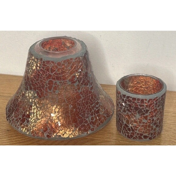 Yankee Candle Mosaic Glass Large Jar Topper Metallic Fall Autumn + Votive Holder - Picture 1 of 4